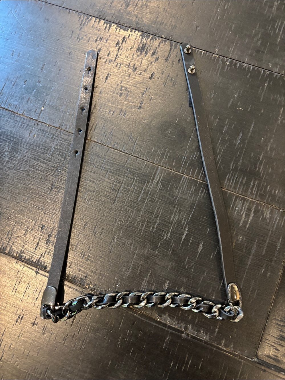 Express Black Faux Leather Belt with Silver Chain Accent Small
